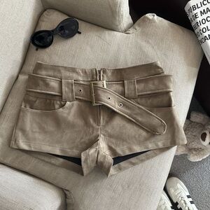 High Waist Tan Women's Shorts with Belt